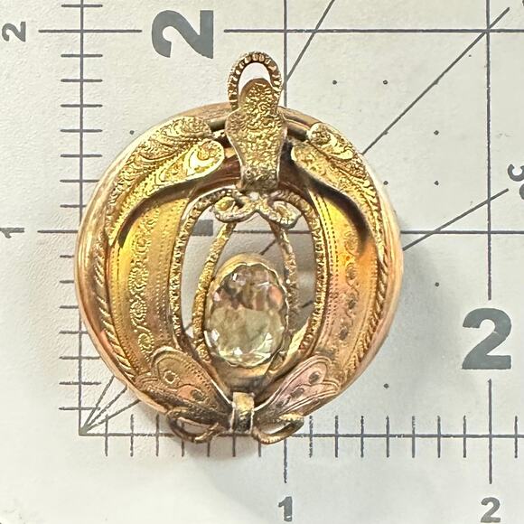 Antique Victorian 12kt gold gilt & 10kt solid base genuine citrine pendant - Picture 9 of 10